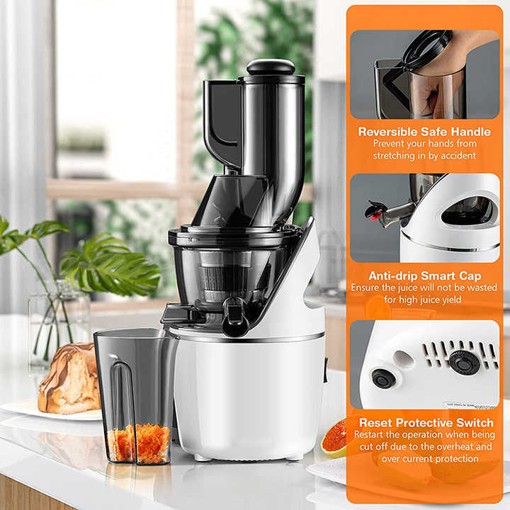 Easy Clean Cold Press Wide Chute 76 Mm Slow Masticating Juicer Ice Cream Smoothie Dessert Maker Machine