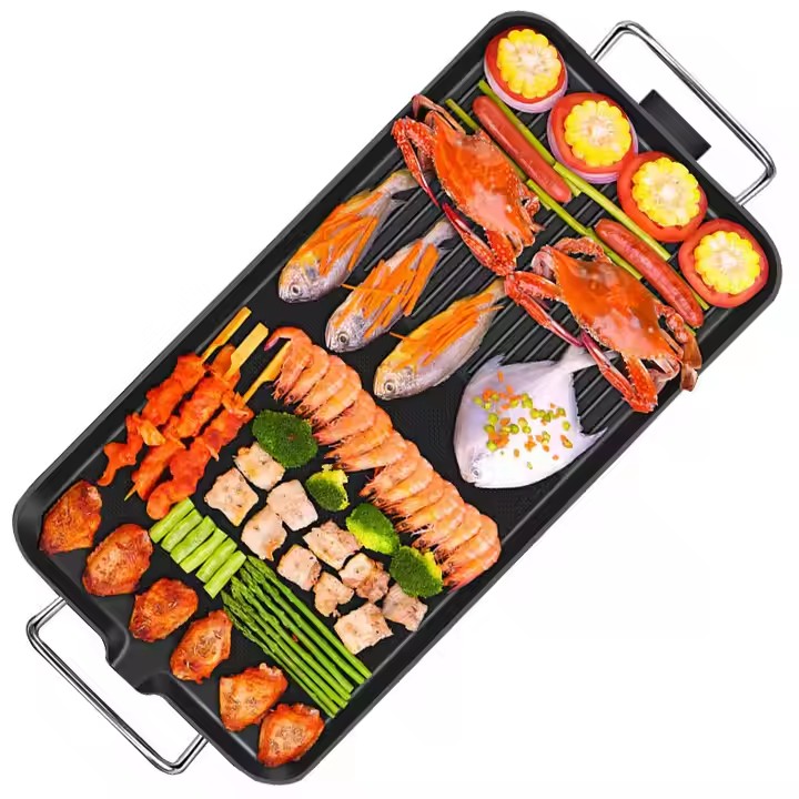 Electric Barbecue Grill Teppanyaki Plate Smokeless Non-Stick Barbecue Plate Multifunctional Baking Tray