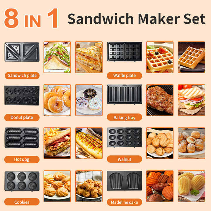 Portable 8 7 6 5 4 3 2 in 1 Non-Stick Home Maker Toaster Breakfast Machine Grill Beach Microwave Frying Pan 7 Slice