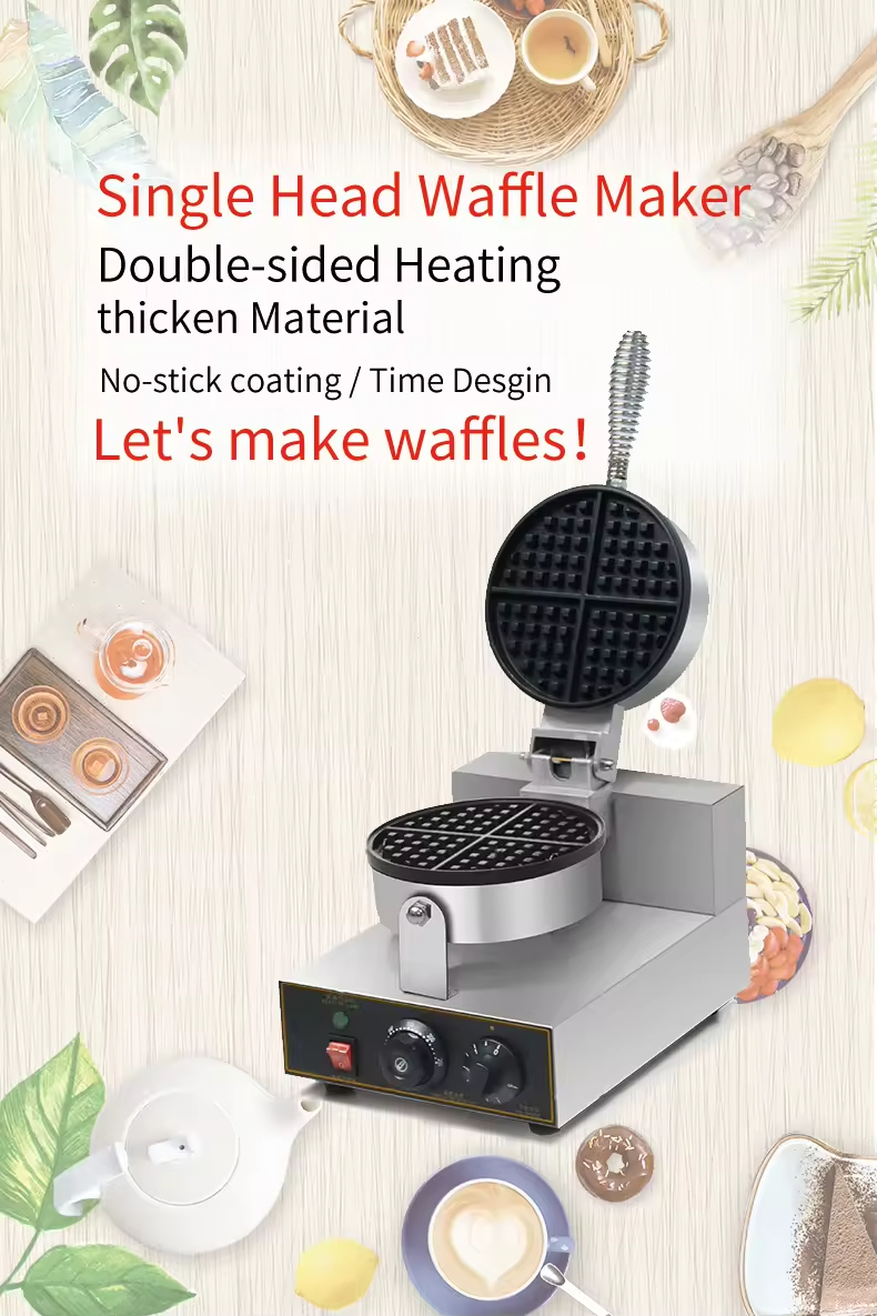 Commercial Waffle Maker Nonstick 1400W Stainless Steel Temperature and Time Control Suitable for Restaurant Bakeries