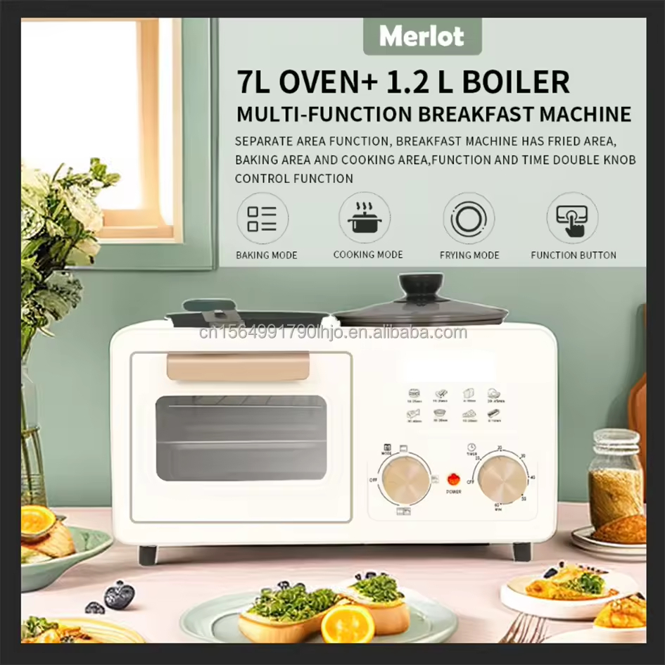 New Fashion Portable 3-in-1 Electric Breakfast Maker Multi-Function Oven Frying Pan & Egg Cooker