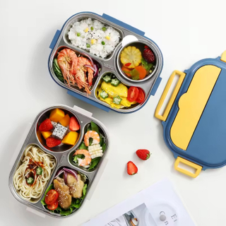 Custom Wholesale 1500ml 4 Division Stainless Steel 304 School Office No Leak Soup Bowl Kids Adults Bento Lunch Box