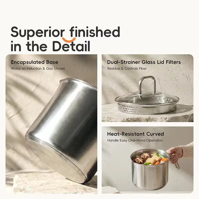 Korean Hot Selling Multipurpose Stainless Steel 304 One Handle Portable 2.8L 0.6mm Thick Camping Milk Pan Cooking Home Cooking