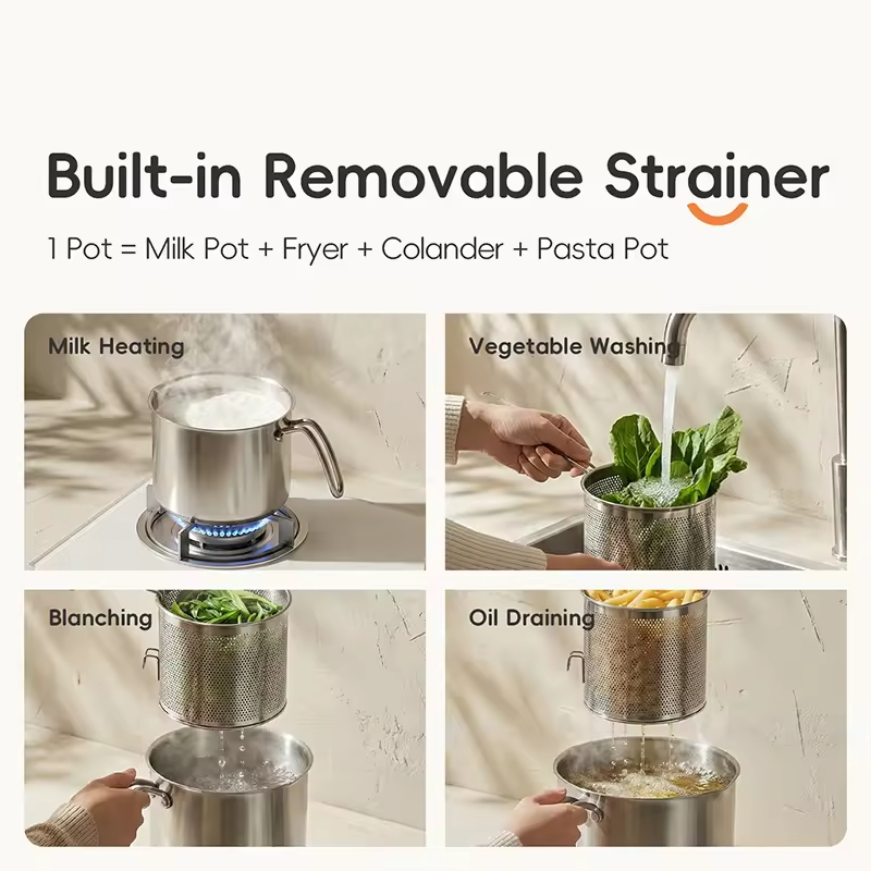 Korean Hot Selling Multipurpose Stainless Steel 304 One Handle Portable 2.8L 0.6mm Thick Camping Milk Pan Cooking Home Cooking