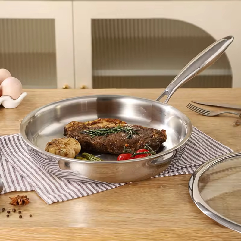 Factory Great Quality 5 Size Mirror Polished Easy Cleaning Durable New Non Stick Pattern Stainless Steel Frying Pan Wok Set