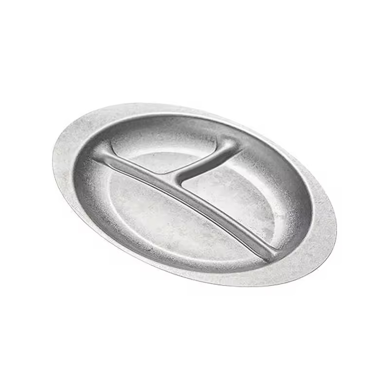 3 Compartments Stainless Steel 304 Oval Retro Style Restaurant Hotel Teatime Camping Food Noodles Pasta Snack Dishes Plates