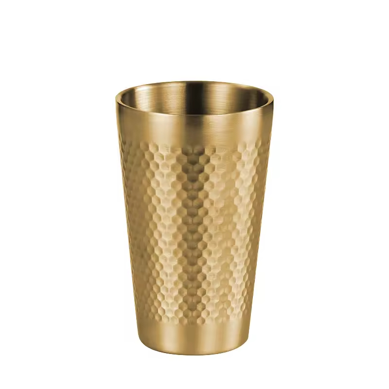 Hammer Pattern Non slip Double Wall Anti Scalding Gold Stainless Steel 304 Party Camping Cola Water Tea Coffee Beer Mug Cup Set