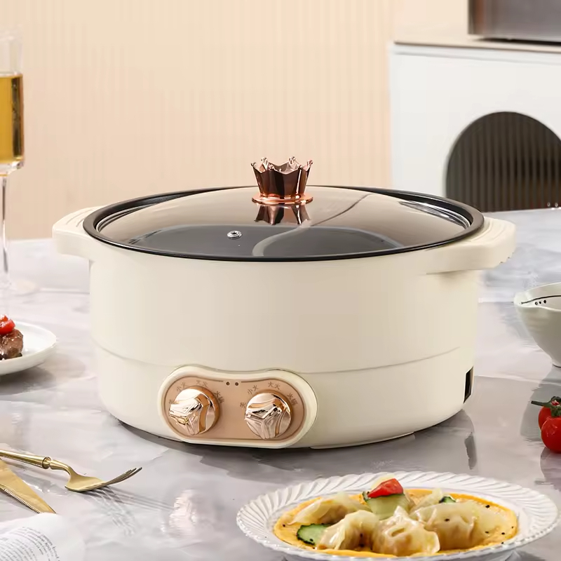 New Design 2 Controller 220v 1600w Fast Working Pottery Crystal Inner Pot Kitchem 2 Compartment Electric Cooker Hot Pot