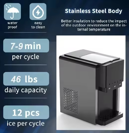 Stainless Steel+ABS Ice Maker Machine 25kg Commercial Cube Ice Machine Portable Ice Maker