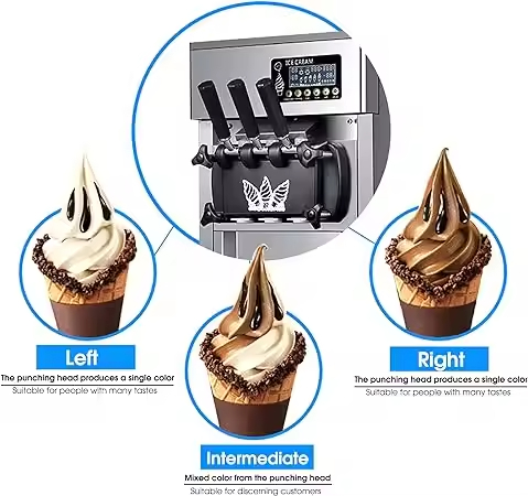 18L/H Commercial Soft Ice Cream Machine 20 Cups Continuous 1200W LED Display 3 Flavors