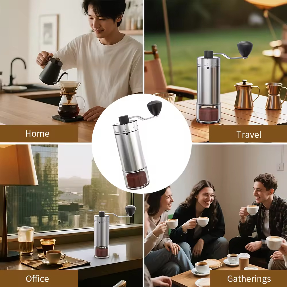 40 Adjustable Settings Stainless Steel Ceramic Core Mini Handle Manual Coffee Bean Grinder Mill with 25 Capacity Visible Lid