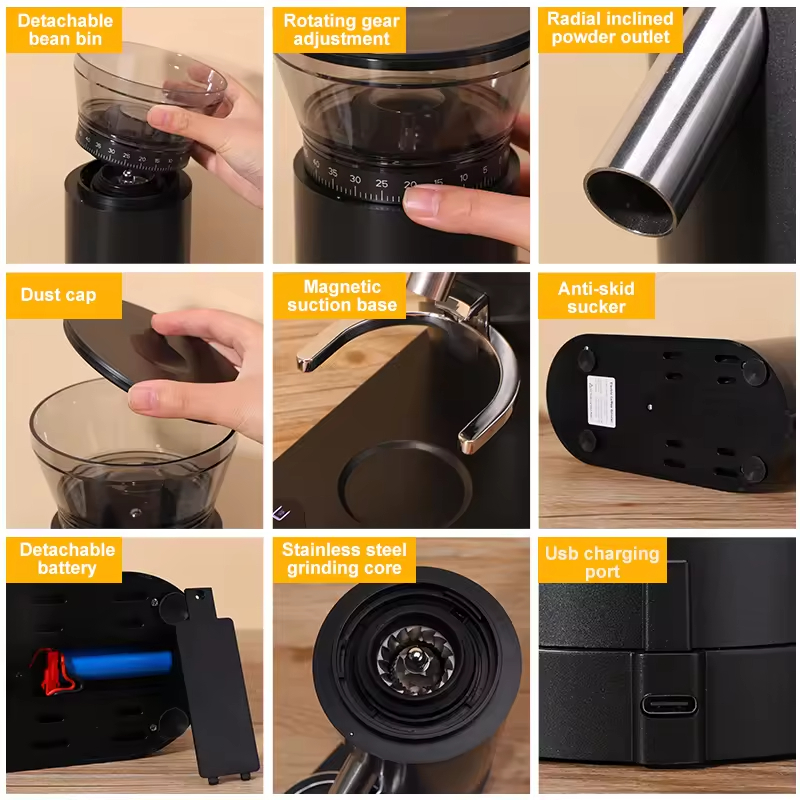 Electric Coffee Bean Grinder Dosing Cup Conical Burr LED Display Anti-Static Design Compact Quiet Household Espresso Grinder