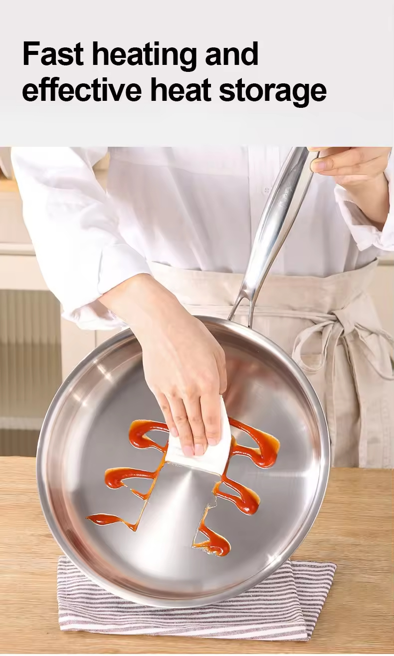 Factory Great Quality 5 Size Mirror Polished Easy Cleaning Durable New Non Stick Pattern Stainless Steel Frying Pan Wok Set