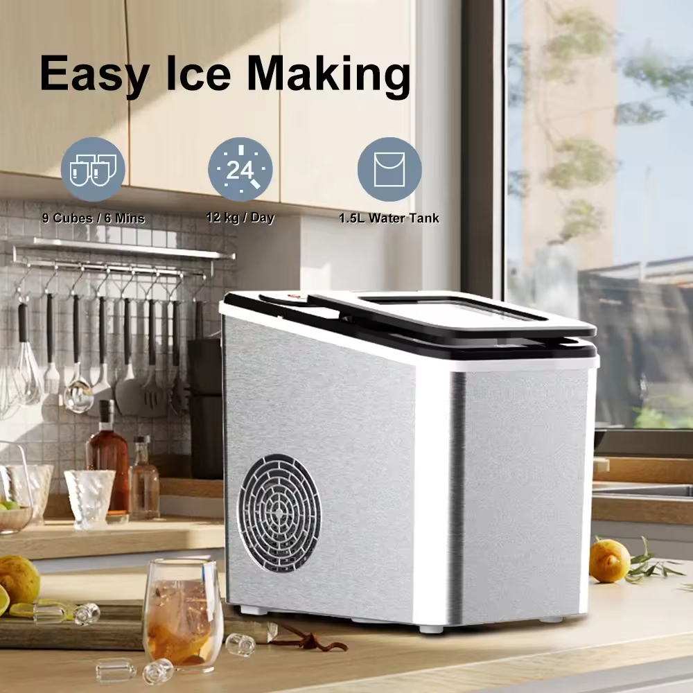 Portable Electric 26LBS/24H Countertop Ice Maker Machine 24H Bullet Ice with Scoop Adjustable New Household Use Plastic Housing