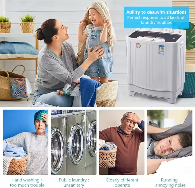 Semi Automatic Double Tub Washer Twin Tub Washing Machine 7kg Top Load