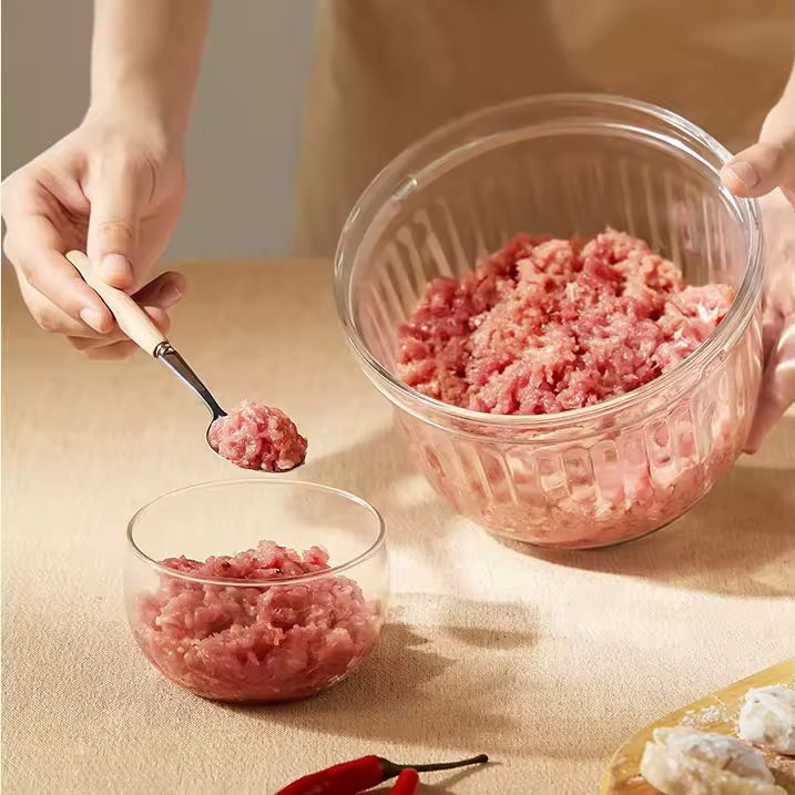 Household Multi-Function Glass Housing Electric Meat Grinder 4 Speeds Low-Noise Easy Operate Safe High-Capacity Grinding.