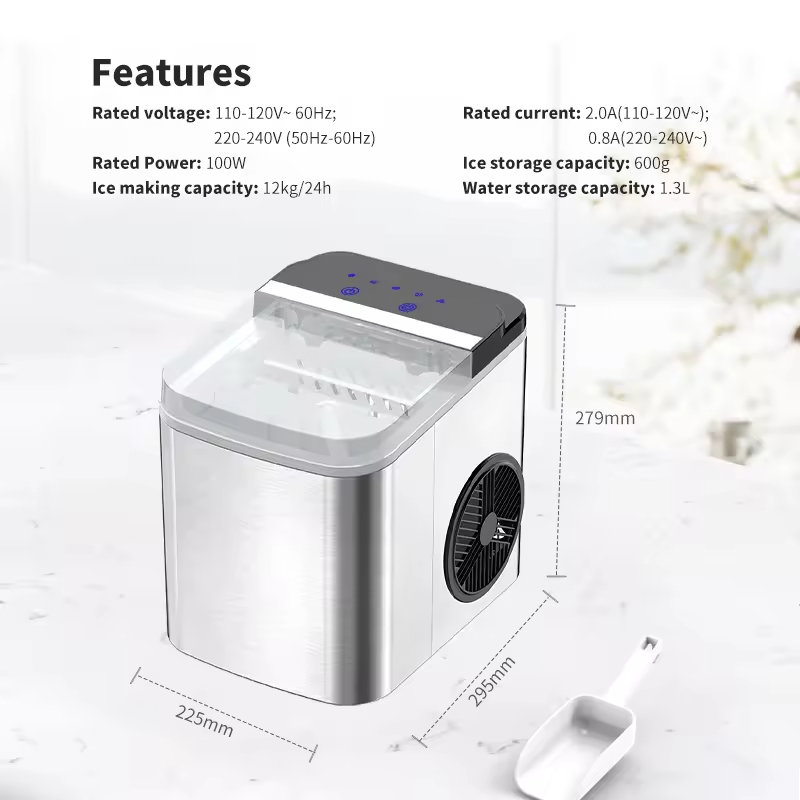 Factory Price Portable Stainless Steel Electric Ice Maker First Ice 8 Minutes 26 Pounds Home Hotel Car Use Bullet Shaped Cube