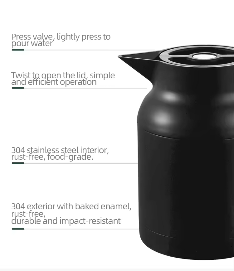 Nice Quality 1500ml Black White Portable Food Grade Stainless Steel 304 Hotel Keep Warm Drinking Hot Boil Water Kettle Pot Sets