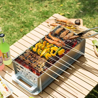 Custom Brand Family Party Enlarge Galvanized Tote Bag Portable Folding Outdoor Camping Barbecue Bbq Grill Mesh Net Rack