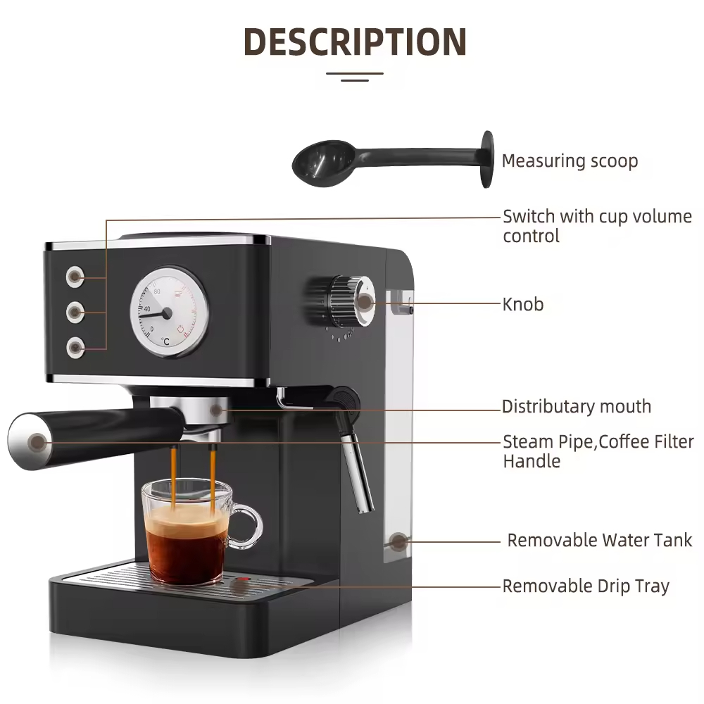 Espresso Coffee Machine With a 2-in-1 Coffee Maker and Milk Frother