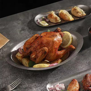 New 0.8 mm 11 Inches Retro Style Decor Stainless Steel 304 Outdoor Party Camping Restaurant Dinner Metal Sushi Oval Plate Dish