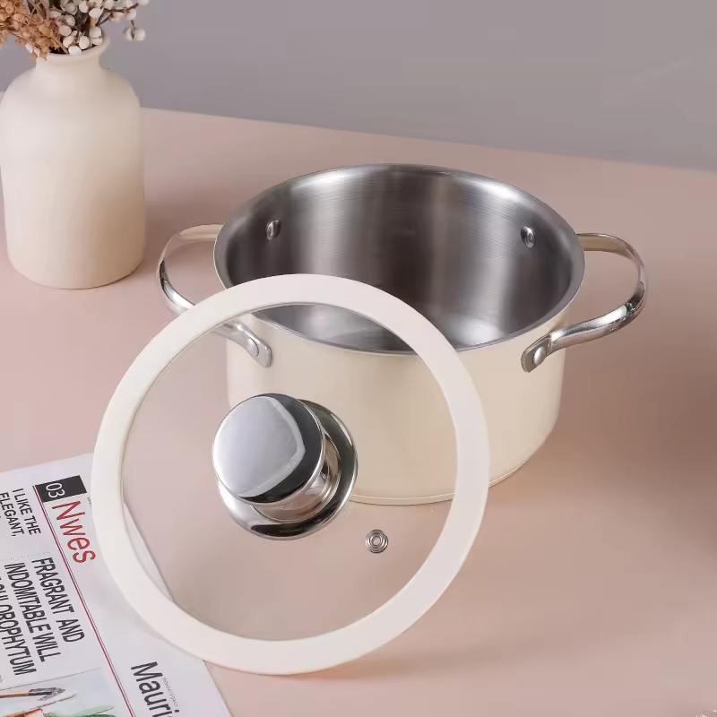 Multipurpose Korean Style Double Layer Ceramic Coating Colored Household Kitchen Stainless Steel Steamer Cook Pot Cookware