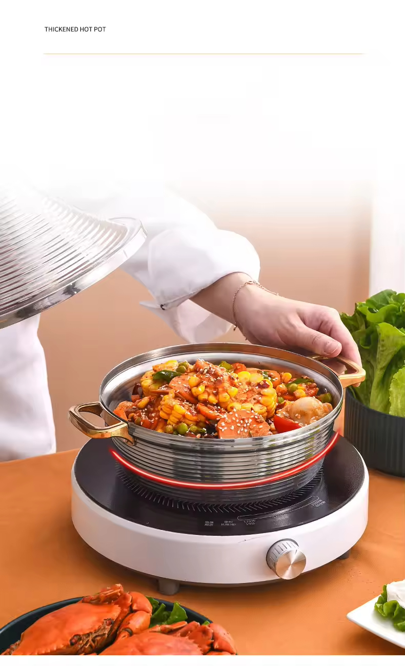 Customized Luxury Large Restaurant Hotel Thicken 2.3mm Hot Pot Food Warmer Set Metal Cookware Cooking Stainless Steel Tagine Pot