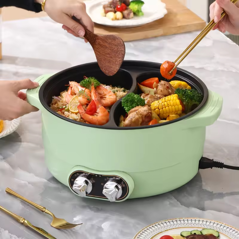 New Design 2 Controller 220v 1600w Fast Working Pottery Crystal Inner Pot Kitchem 2 Compartment Electric Cooker Hot Pot
