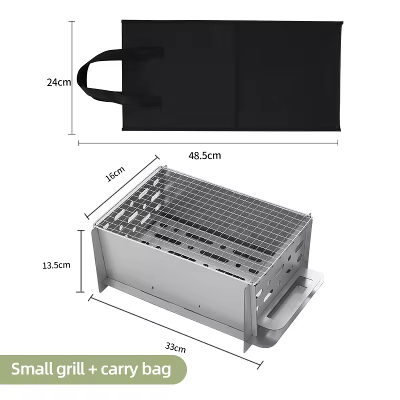 Custom Brand Family Party Enlarge Galvanized Tote Bag Portable Folding Outdoor Camping Barbecue Bbq Grill Mesh Net Rack