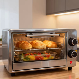 Portable Mini Household 9L Electric Convection Oven Stainless Steel Mechanical Timer Control Light Indicator Overheat Protection