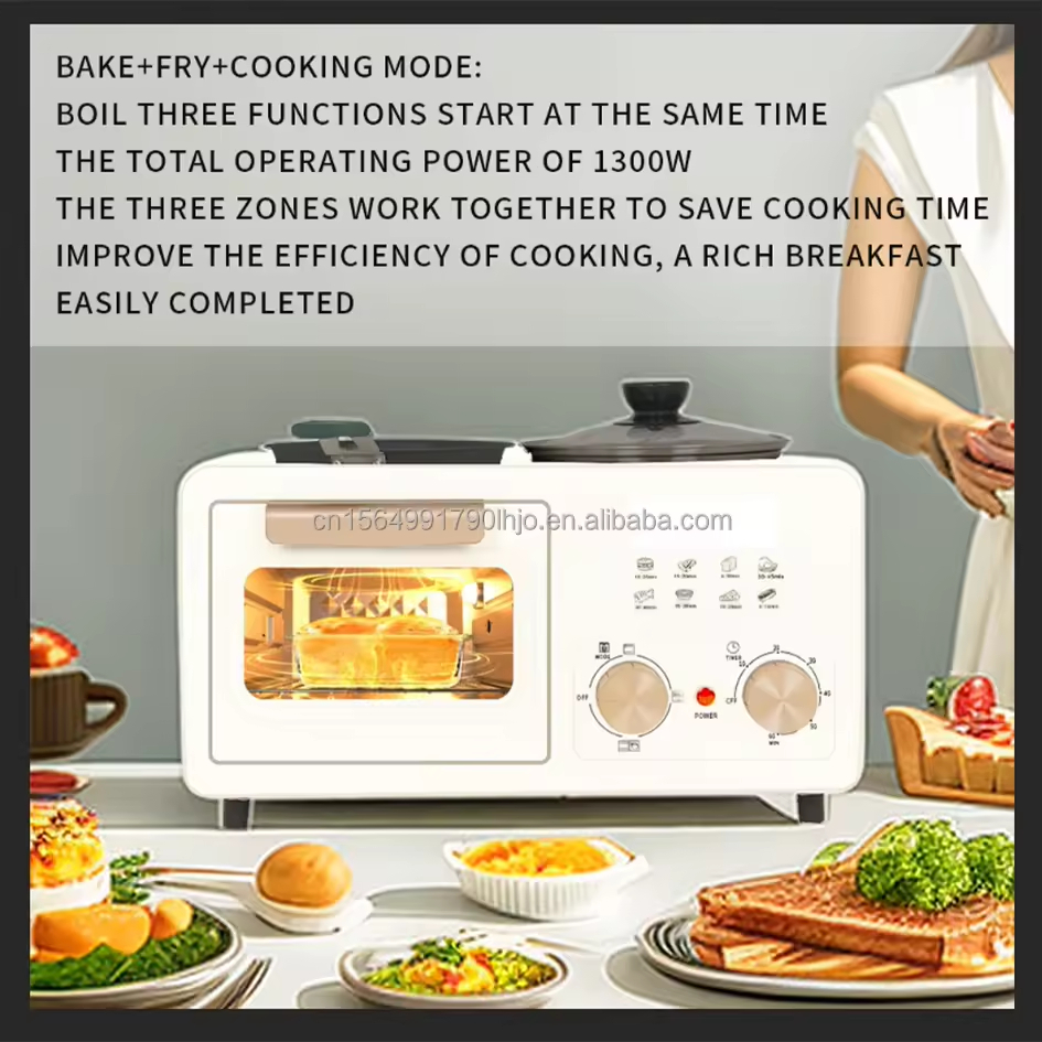 New Fashion Portable 3-in-1 Electric Breakfast Maker Multi-Function Oven Frying Pan & Egg Cooker
