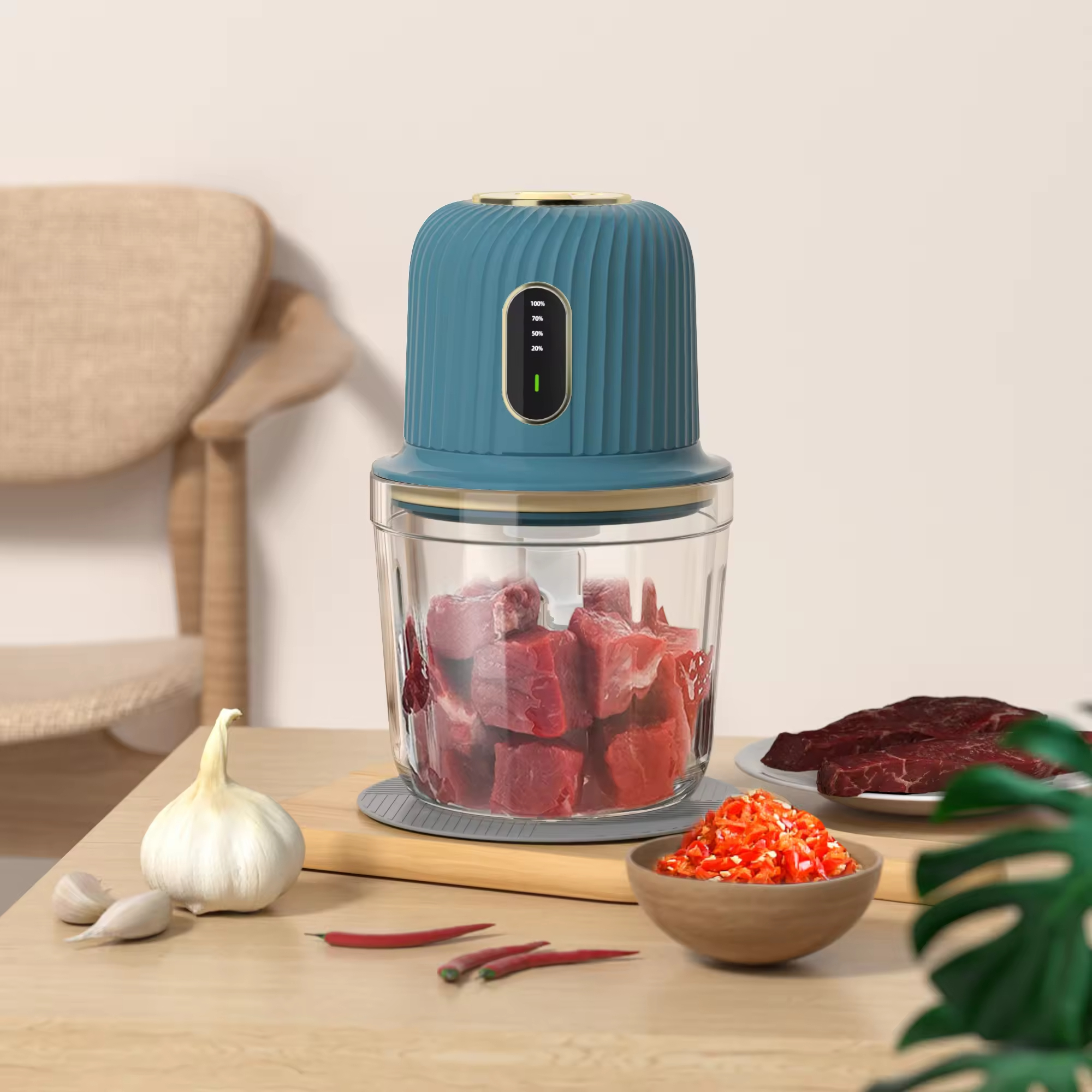 OEM ODM Cordless Food Processor Small Electric Food Chopper Glass Bowl for Meat Vegetable Onions Garlic Meat Chopper Blender