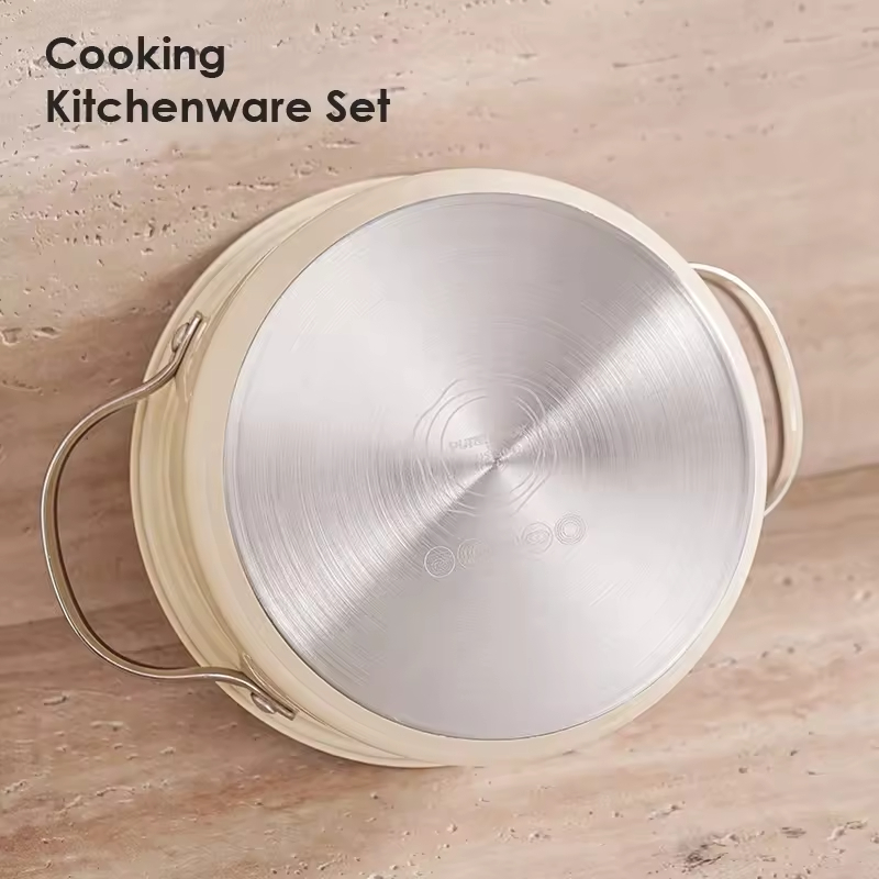 Custom Wholesale Fashion Colored Pink Stainless Steel 304 Kitchenware Induction Casserole Cooking Hot Soup Pot Cookware Sets