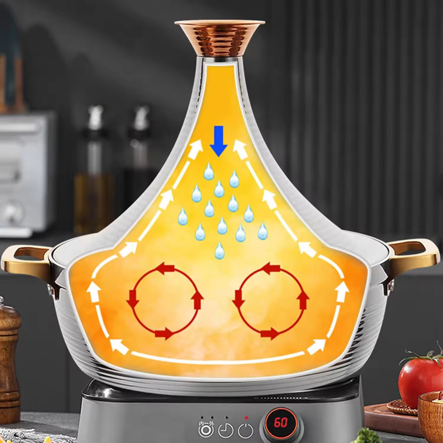 Customized Luxury Large Restaurant Hotel Thicken 2.3mm Hot Pot Food Warmer Set Metal Cookware Cooking Stainless Steel Tagine Pot