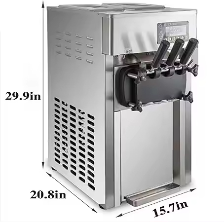 18L/H Commercial Soft Ice Cream Machine 20 Cups Continuous 1200W LED Display 3 Flavors