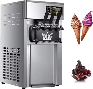 18L/H Commercial Soft Ice Cream Machine 20 Cups Continuous 1200W LED Display 3 Flavors