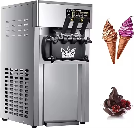 18L/H Commercial Soft Ice Cream Machine 20 Cups Continuous 1200W LED Display 3 Flavors