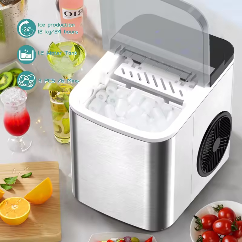 Factory Price Portable Stainless Steel Electric Ice Maker First Ice 8 Minutes 26 Pounds Home Hotel Car Use Bullet Shaped Cube