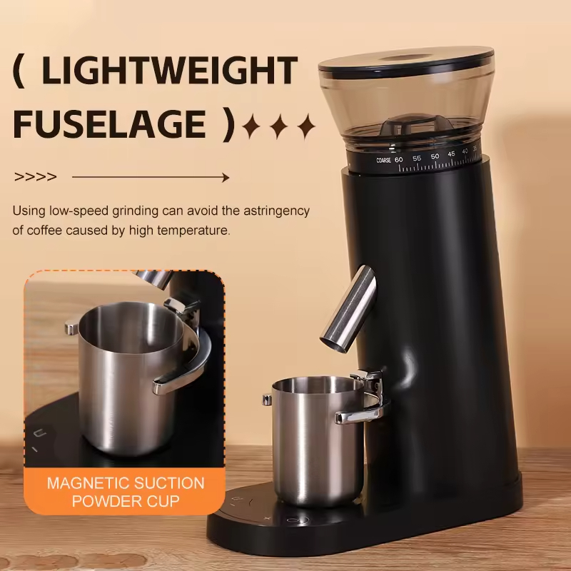 Electric Coffee Bean Grinder Dosing Cup Conical Burr LED Display Anti-Static Design Compact Quiet Household Espresso Grinder