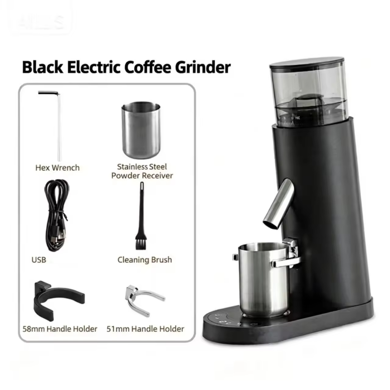 Electric Coffee Bean Grinder Dosing Cup Conical Burr LED Display Anti-Static Design Compact Quiet Household Espresso Grinder