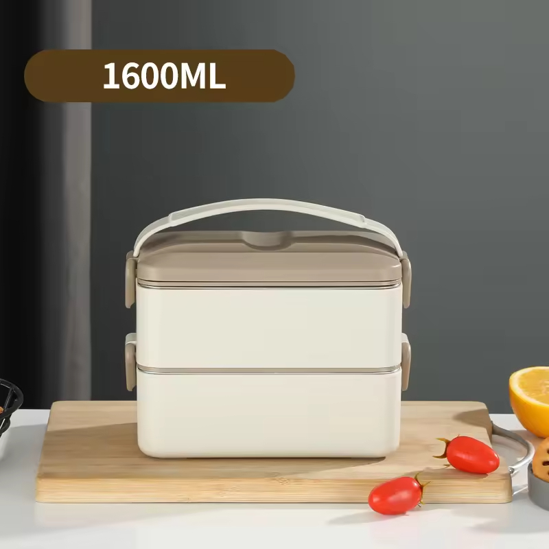 Double Layer 2 Compartments 1600ml Soft Silicon Handle No Leak Seal Buckle Insulated Heat Hot Bento Lunch Box
