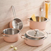 Custom Wholesale Fashion Colored Pink Stainless Steel 304 Kitchenware Induction Casserole Cooking Hot Soup Pot Cookware Sets