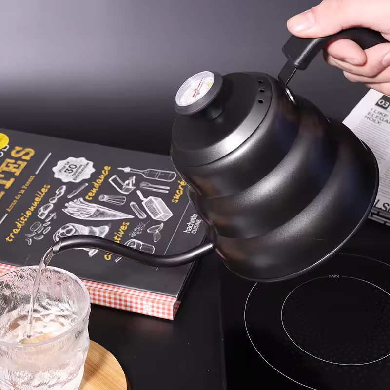 New Designer SUS 201 Family Big Capacity Party 1200ml Temperature test Thermometer Flask Coffee Kettle Pot Stainless Steel