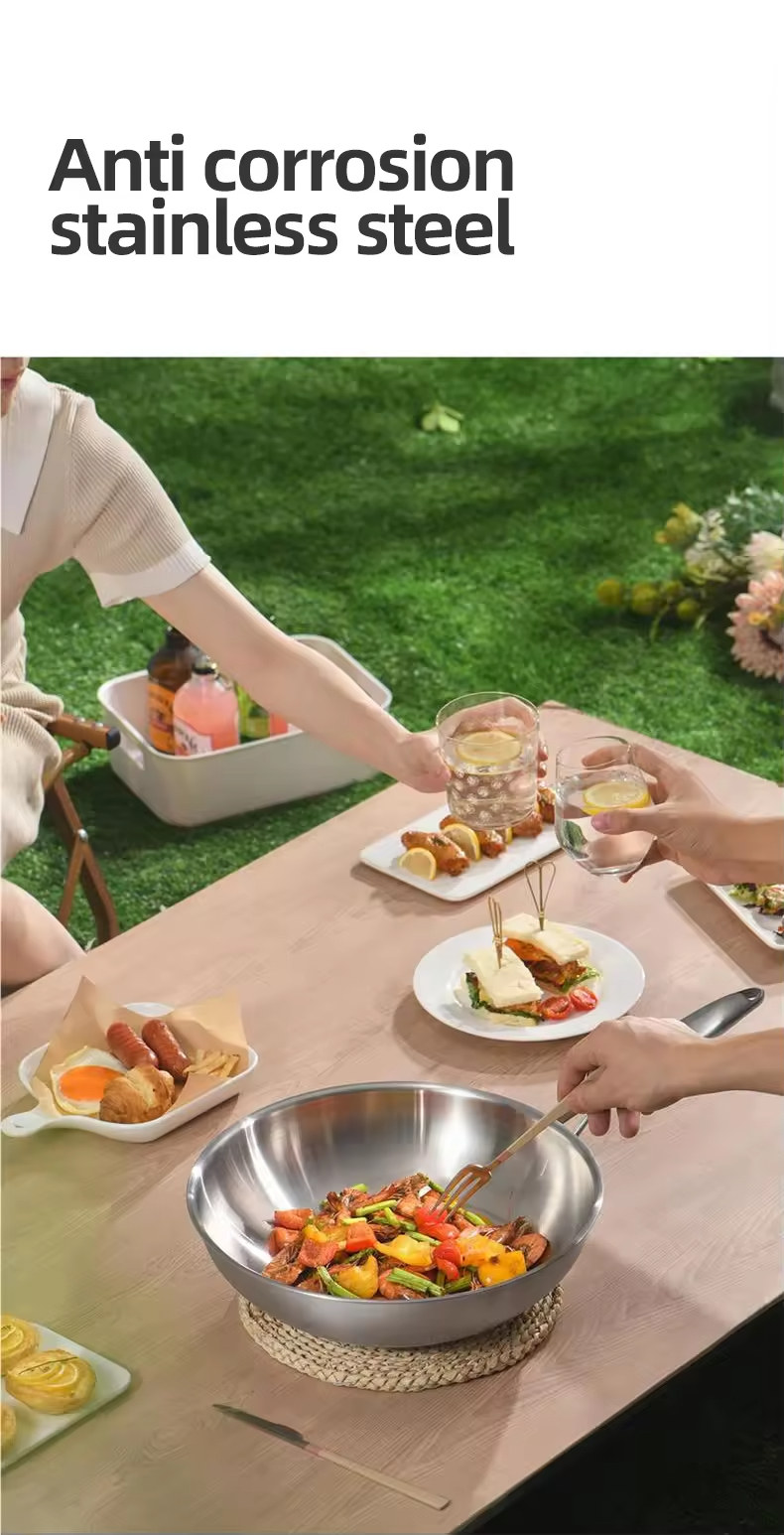 Custom Multi Layer Thicken Great Quality Family Large 32 34cm Stainless Steel Induction Nonstick Stir Frying Wok Pan Cooker