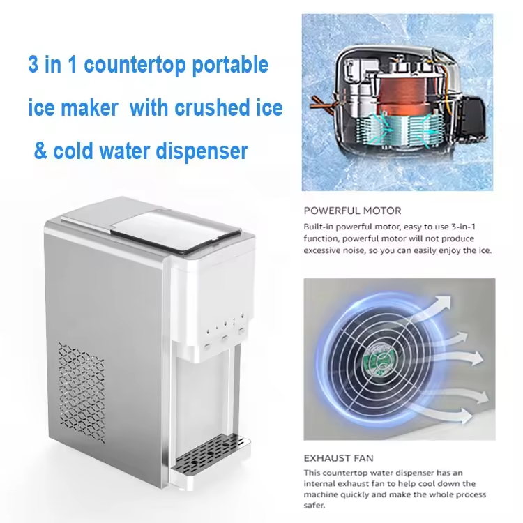 Stainless Steel+ABS Ice Maker Machine 25kg Commercial Cube Ice Machine Portable Ice Maker