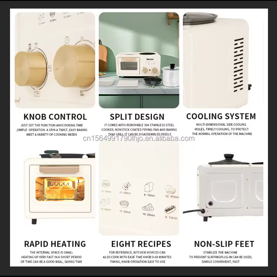 New Fashion Portable 3-in-1 Electric Breakfast Maker Multi-Function Oven Frying Pan & Egg Cooker