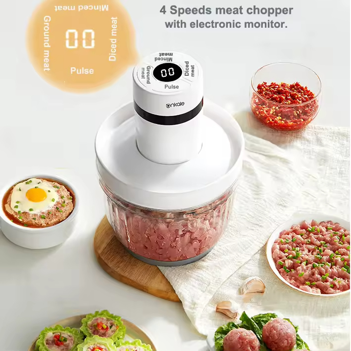 Household Multi-Function Glass Housing Electric Meat Grinder 4 Speeds Low-Noise Easy Operate Safe High-Capacity Grinding.
