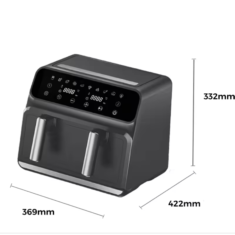 Smart Modern Household Multifunctional Electric LCD Display Baking Plastic 8L Double Basket Air Fryer Oven with French Style