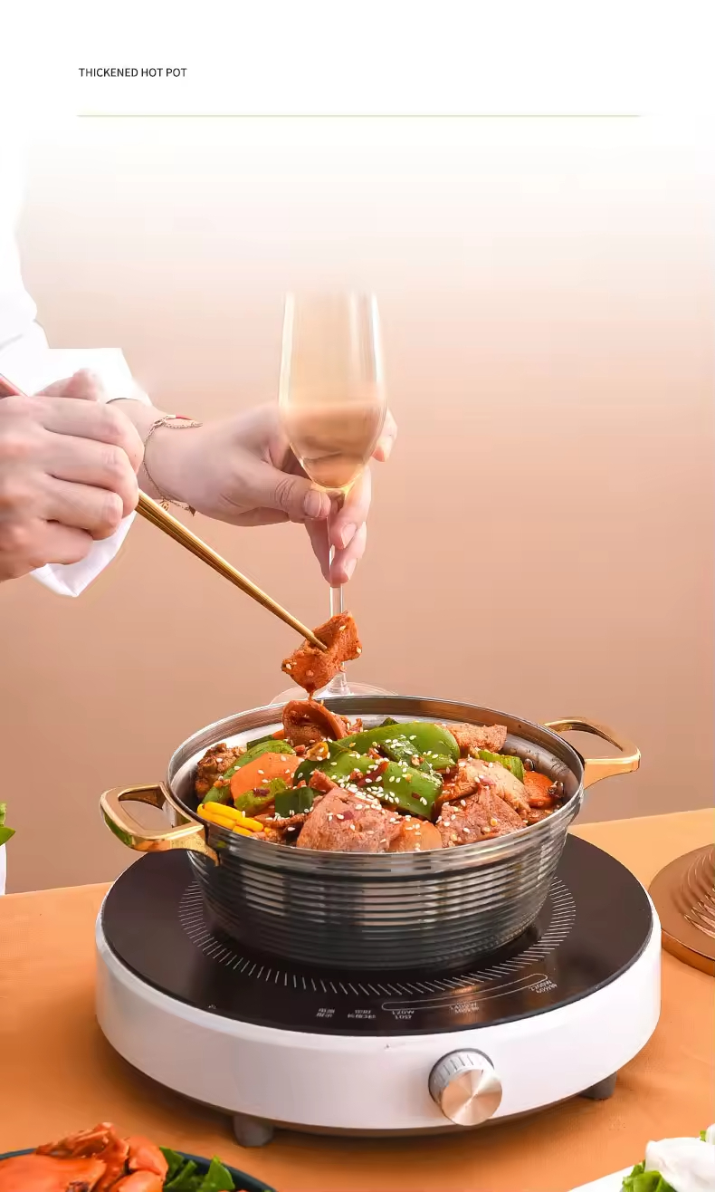 Customized Luxury Large Restaurant Hotel Thicken 2.3mm Hot Pot Food Warmer Set Metal Cookware Cooking Stainless Steel Tagine Pot