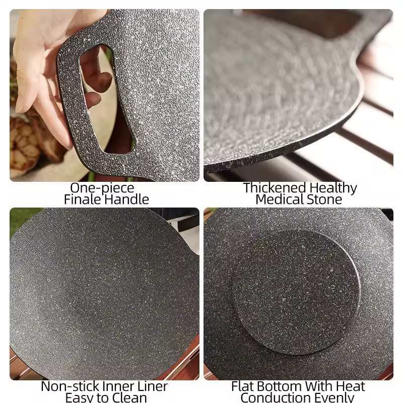 Coating Healthy Smokeless Aluminum Outdoor Camping Double Bottom Induction Non Stick Barbecue Griddle Grill Pan